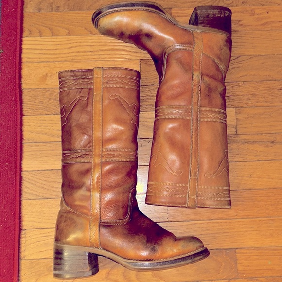 RARE VINTAGE Sz 9.5 CAMPUS long horn stitch 13.5” tall boots Brown leather - Picture 3 of 11